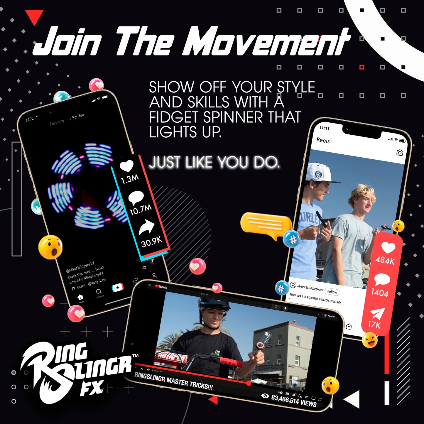 Showing phones displaying the fidget toy on social media.